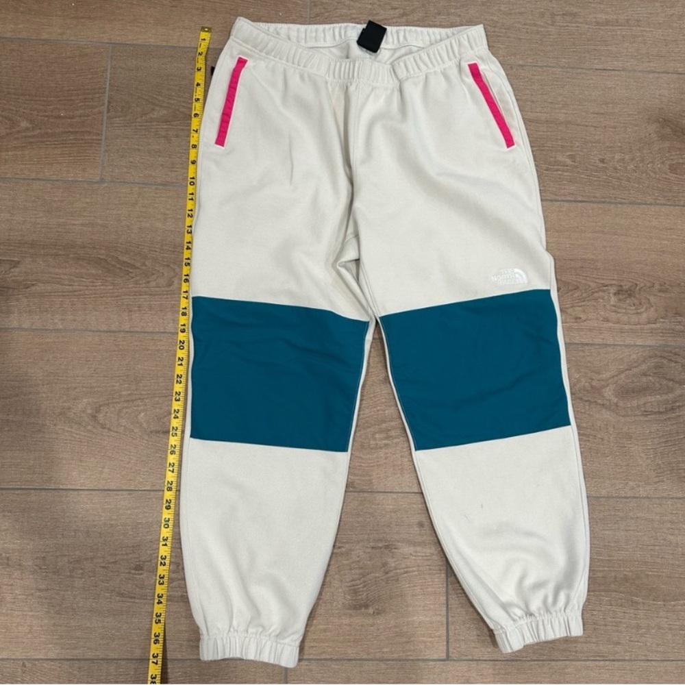 The North Face Cream Teal Knee Patch Fleece Joggers Pink Accents L - Picture 2 of 9